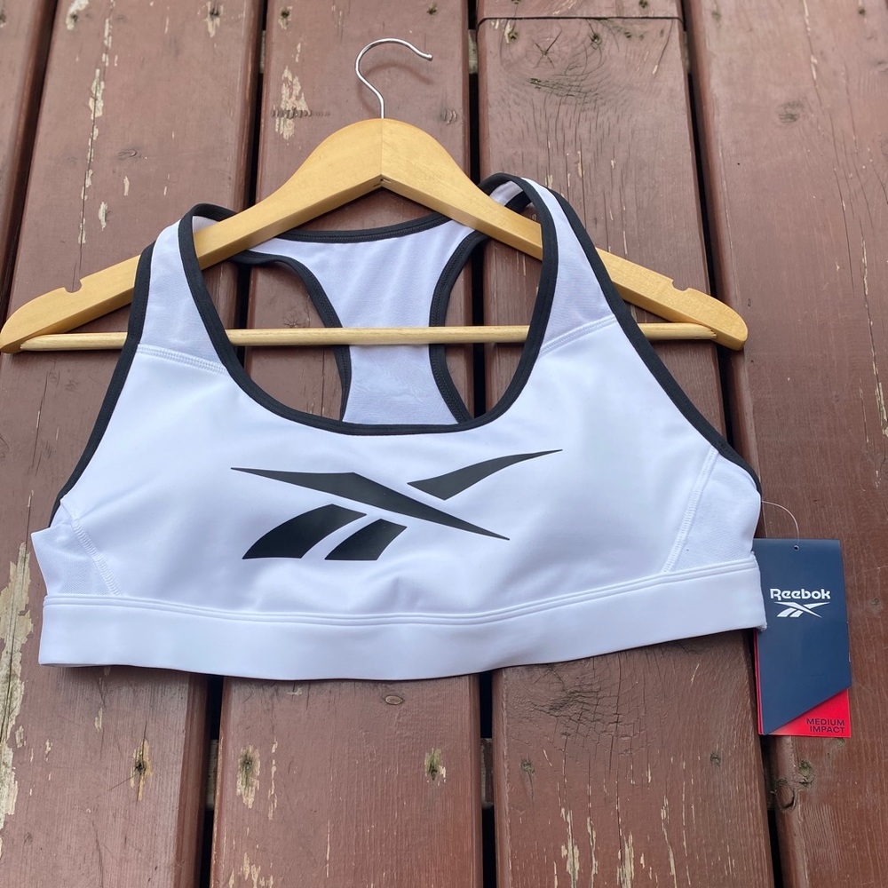 White Reebok Hero Medium-impact Racer Sports Bra